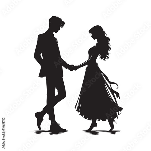 Love's embrace: Hand holding couple silhouette, a poignant expression of heartfelt connection - hand holding couple silhouette Valentine Silhouette - Couple vector 