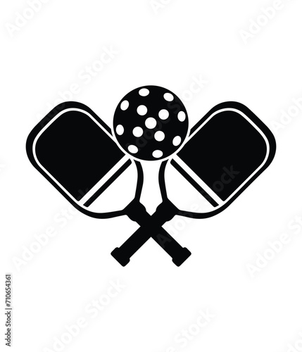 Pickleball Paddles and Ball Black Vector. You can use it as club logo, banner design etc.