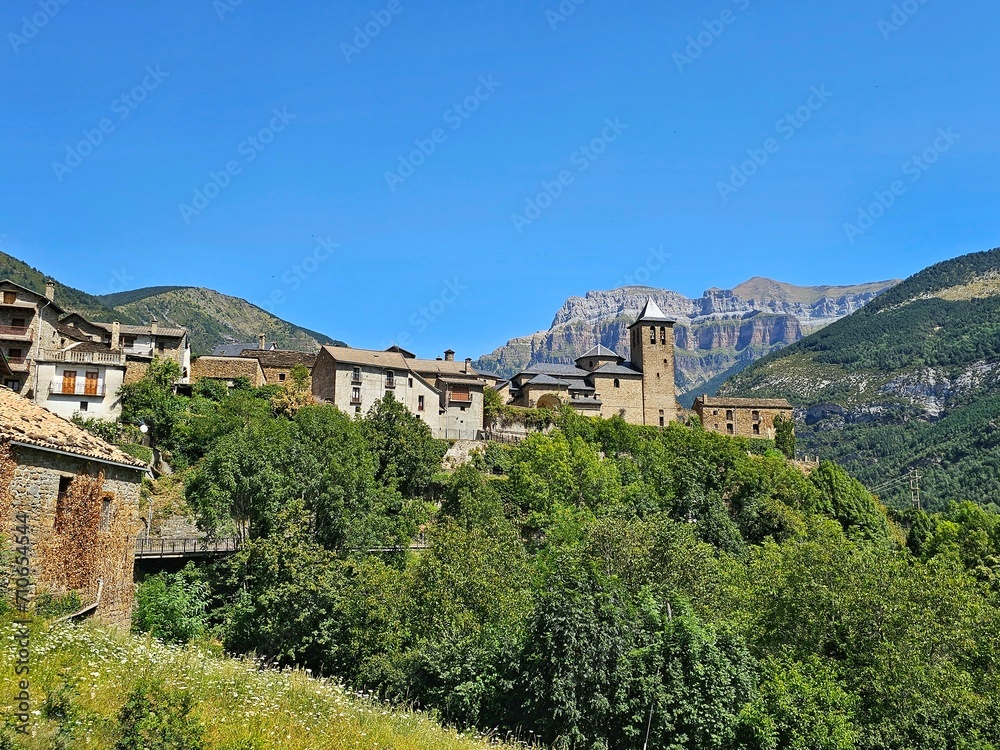 Torla, a town in the Ordesa valley and Mount Lost, in the Pyrenees of Huesca