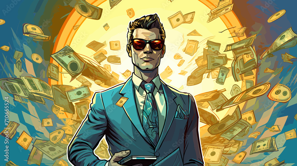 Rich businessman and lots of money Rich businessman and lots of money