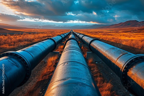 natural gas pipeline winding through a landscape,Energy industry, in a rural setting. photo