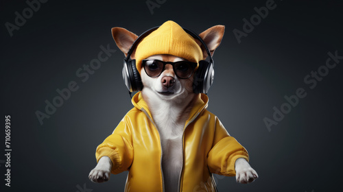 A happy hip-hop dog,  nodding to the rhythm of the road © basketman23