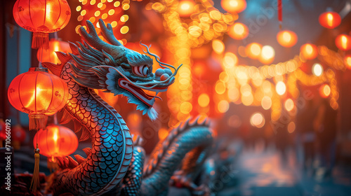 dragon stronger stone or jade lamp china line Beautiful walkway holiday Focus stacking, 3d rendering illustration background for happy chinese new year 2024 the dragon zodiac sign with red and gold 