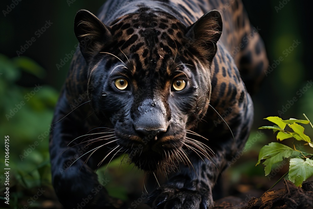 Close-up portrait of a panther, a black panther.