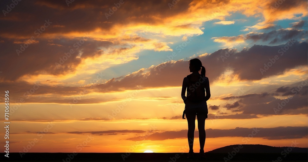 The silhouette of a person or an object against a stunning sunset sky - Generative AI