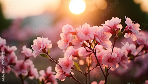 Beautiful Pink Blossom Flowers in Golden Morning Light