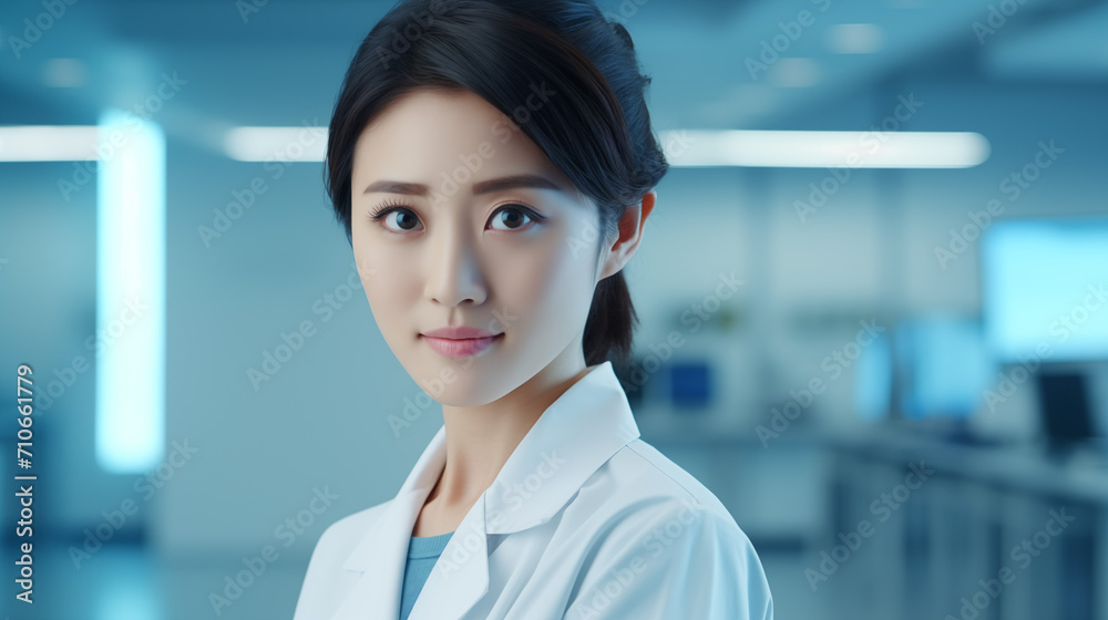 白衣を着た若い女性 白衣を着た若い女性