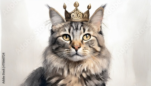 regal feline majesty crowned cat with digital painting effect illustration photo