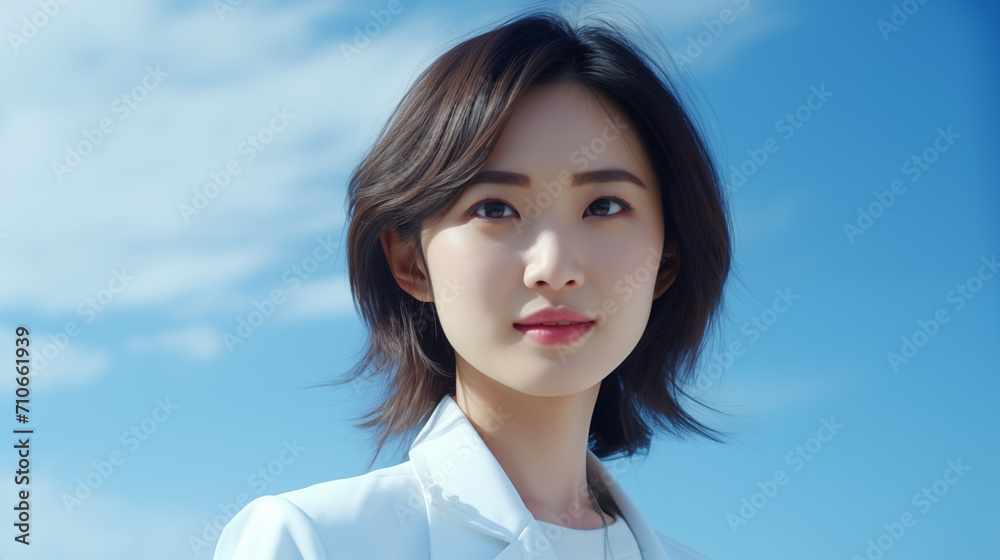白衣を着た若い女性 白衣を着た若い女性