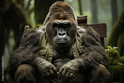 Close-up portrait of a gorilla in the wild.