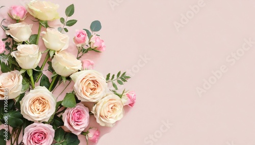 flowers roses soft pastel color background beautiful composition valentine s day easter birthday happy women s day mother s day holiday poster and banner illustration © Katherine