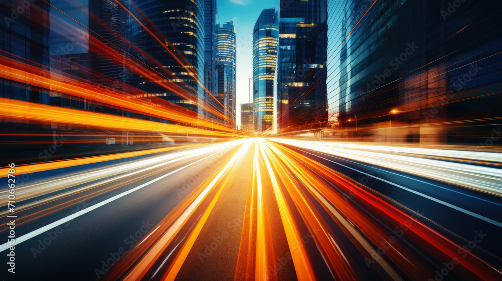 Long exposure photo of a night road in a metropolis. Nighttime atmospheric light from cars. Generative AI Long exposure photo of a night road in a metropolis. Nighttime atmospheric light from cars. Generative AI