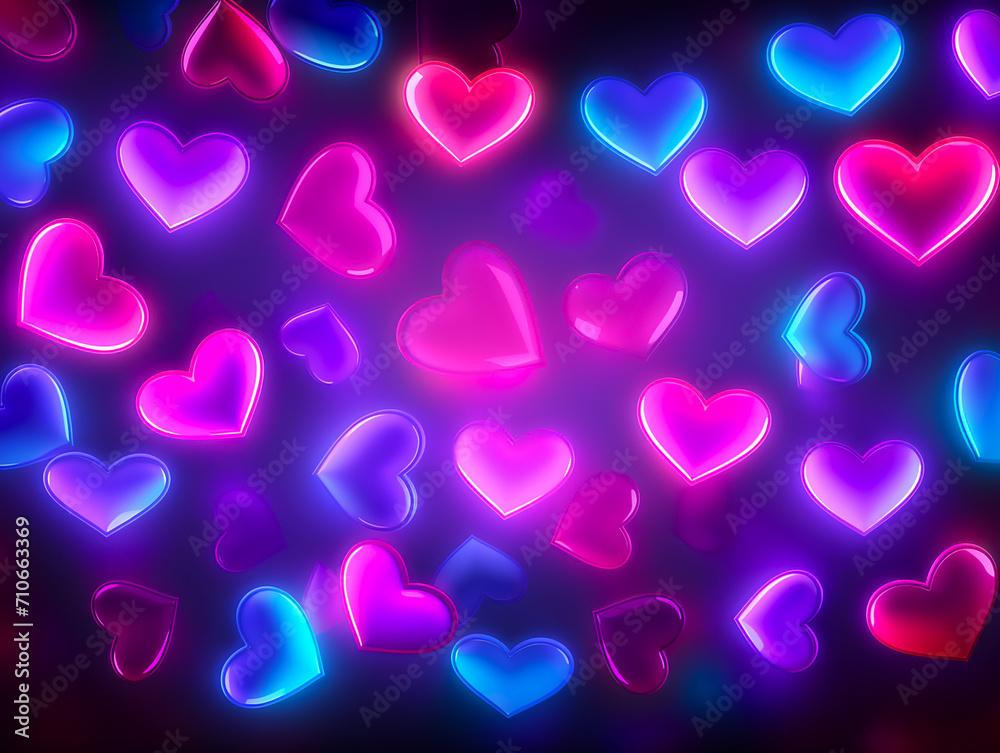 Neon hearts as a symbol of love on Valentine's Day