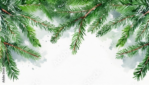 watercolor vector christmas banner with fir branches and place for text illustration