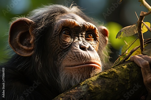 Portrait of a chimpanzee on the loose.