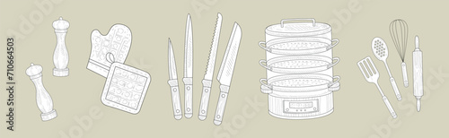 Hand Drawn Cooking Tool and Element Vector Set