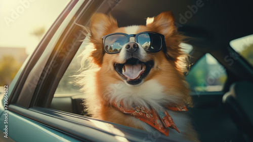 A cool canine grooving to the music,  gazing out of the car window © basketman23