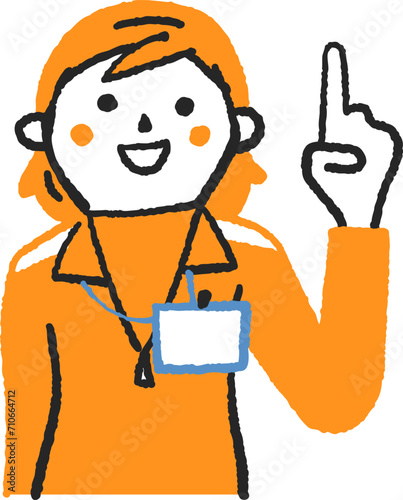 胸に身分証明書を示しているスエットを着たの女性　イラスト素材
