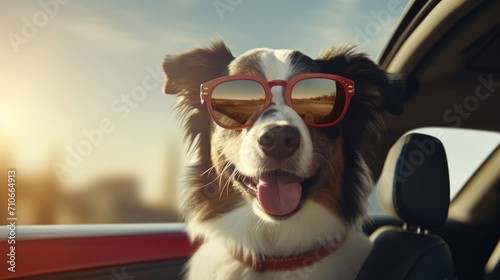 A cool canine grooving to the music,  gazing out of the car window © basketman23