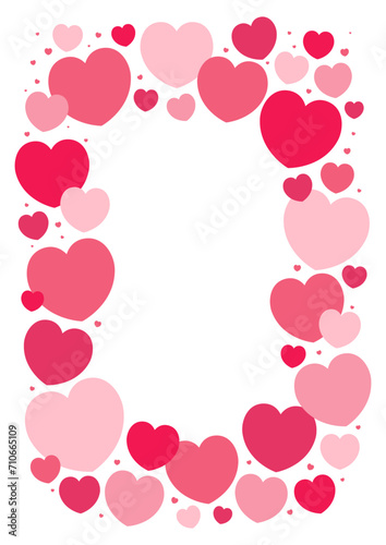 Red, pink hearts frame, border on transparent background, copy space. Flat style vector illustration. Abstract geometric design. Love, romance concept. Valentines day card, poster, banner, promotion