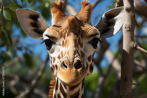 Close-up of a giraffe's head.