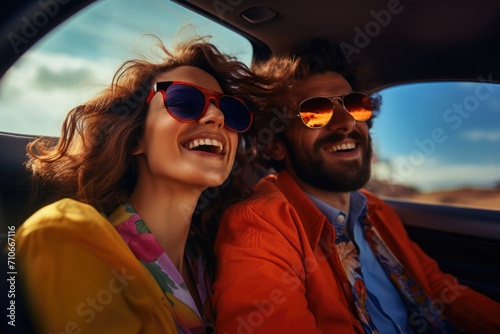 Very happy love couple travel in car © YamunaART