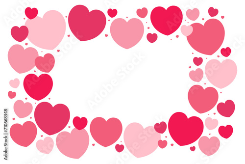 Red, pink hearts frame, border on transparent background, copy space. Flat style vector illustration. Abstract geometric design. Love, romance concept. Valentines day card, poster, banner, promotion
