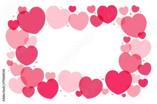 Red, pink hearts frame, border on transparent background, copy space. Flat style vector illustration. Abstract geometric design. Love, romance concept. Valentines day card, poster, banner, promotion