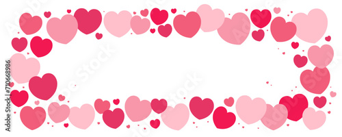 Red, pink hearts frame, border on transparent background, copy space. Flat style vector illustration. Abstract geometric design. Love, romance concept. Valentines day card, poster, banner, promotion