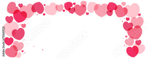 Red, pink hearts frame, border on transparent background, copy space. Flat style vector illustration. Abstract geometric design. Love, romance concept. Valentines day card, poster, banner, promotion