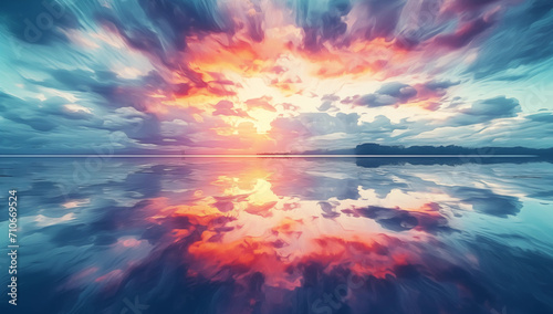 Fotografija stunning sunrise over the lake with vibrant colors reflecting in the water in a