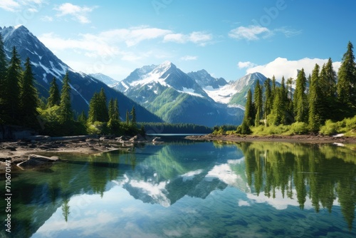 Serene Mountain Lake Landscape with Reflective Waters