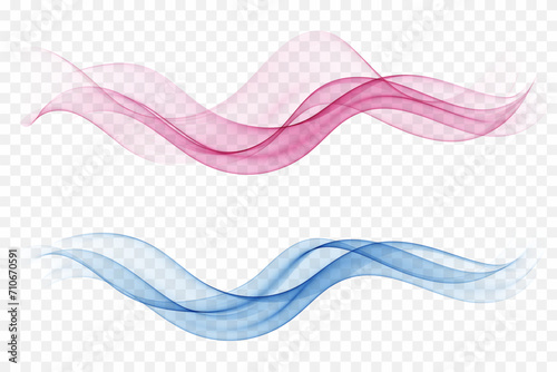 Transparent wave of blue and a wave of pink. Abstract design element.