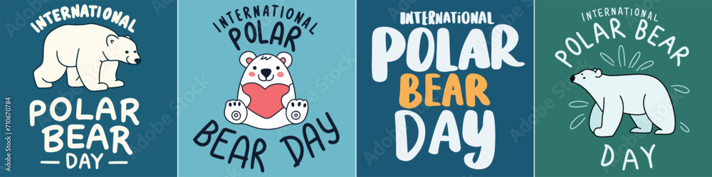 Collection of International Polar Bear Day inscriptions. Handwriting text banners set International Polar Bear Day Inscription. Hand drawn vector art