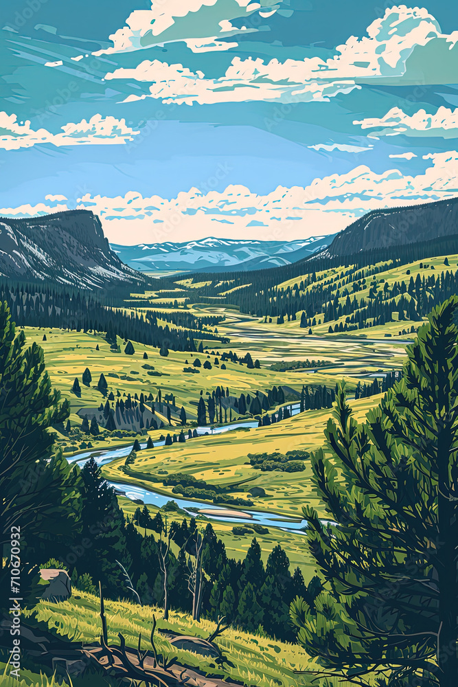 Yellowstone Wonders - Ultradetailed Illustration for Banners, Covers, and More