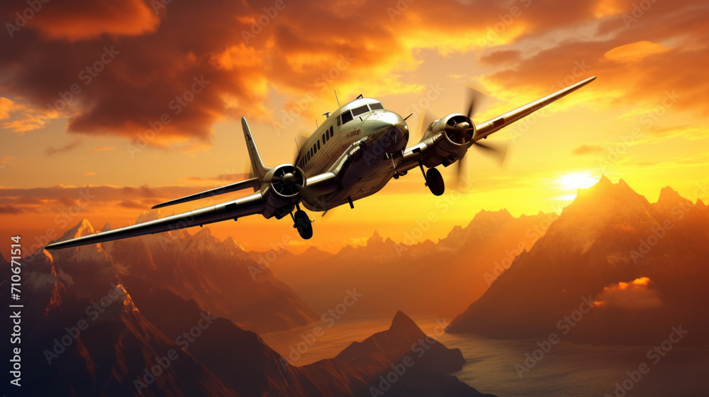 Plane against the background of the setting sun Plane against the background of the setting sun