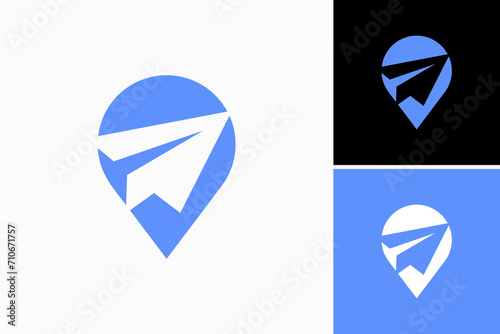 paper plane and pin local Vector Logo Premium
