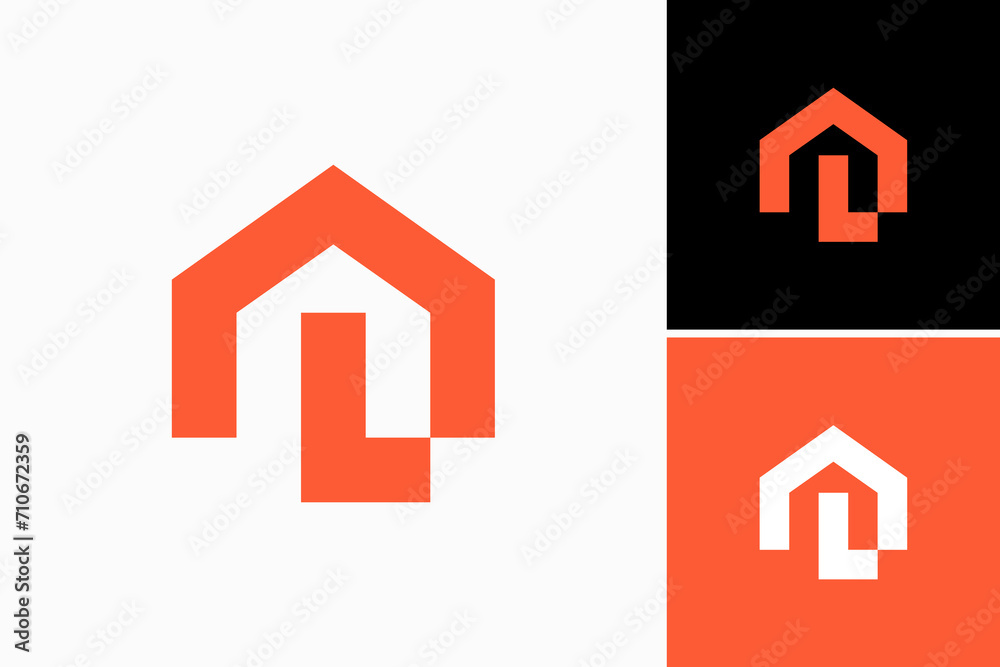 letter L with house Vector Logo Premium - obrazy, fototapety, plakaty 