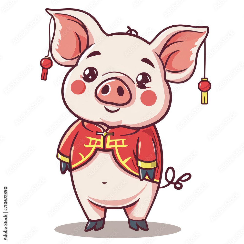 Fototapeta premium Chibi Pig: Cartoon Illustration for Chinese New Year