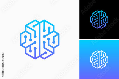 brain with circuit board Vector Logo Premium
