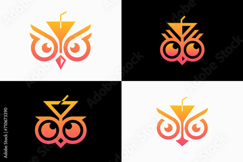 owl and bar glass Vector Logo Premium