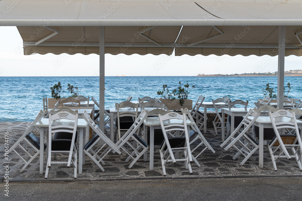Beautiful Greek tavern by the sea in the Paros island, Greece