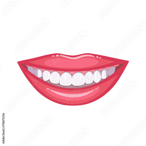 beautiful wide female smile  white healthy teeth  red lipstick. Vector Illustration for background and packaging. Image can be used for greeting card  poster and sticker. Isolated on white background.