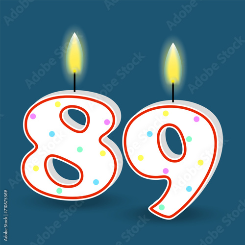 Birthday number eighty nine, candle with fire. 3D number 89. Vector illustration. EPS 10. photo