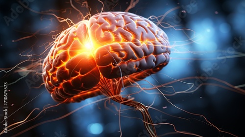 Close up of large human brain with firing neurons and neural extensions   medical concept photo