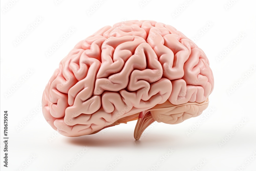 Realistic human brain isolated on white background for medical and scientific concepts