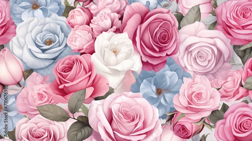 Pastel Roses and Blossoms Floral Pattern