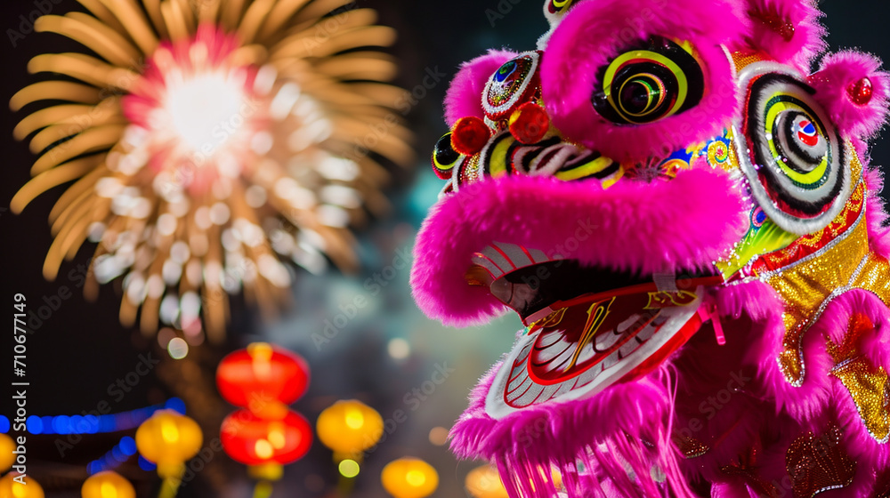 Lion dance, Chinese New Year background. 