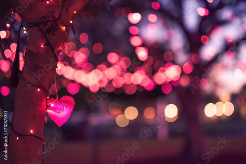 a valentines day romantic park landscape bokeh hearts