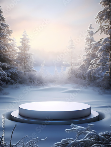 Modern round product advertising podium, booth, stage, product background, promotional event background © jiejie